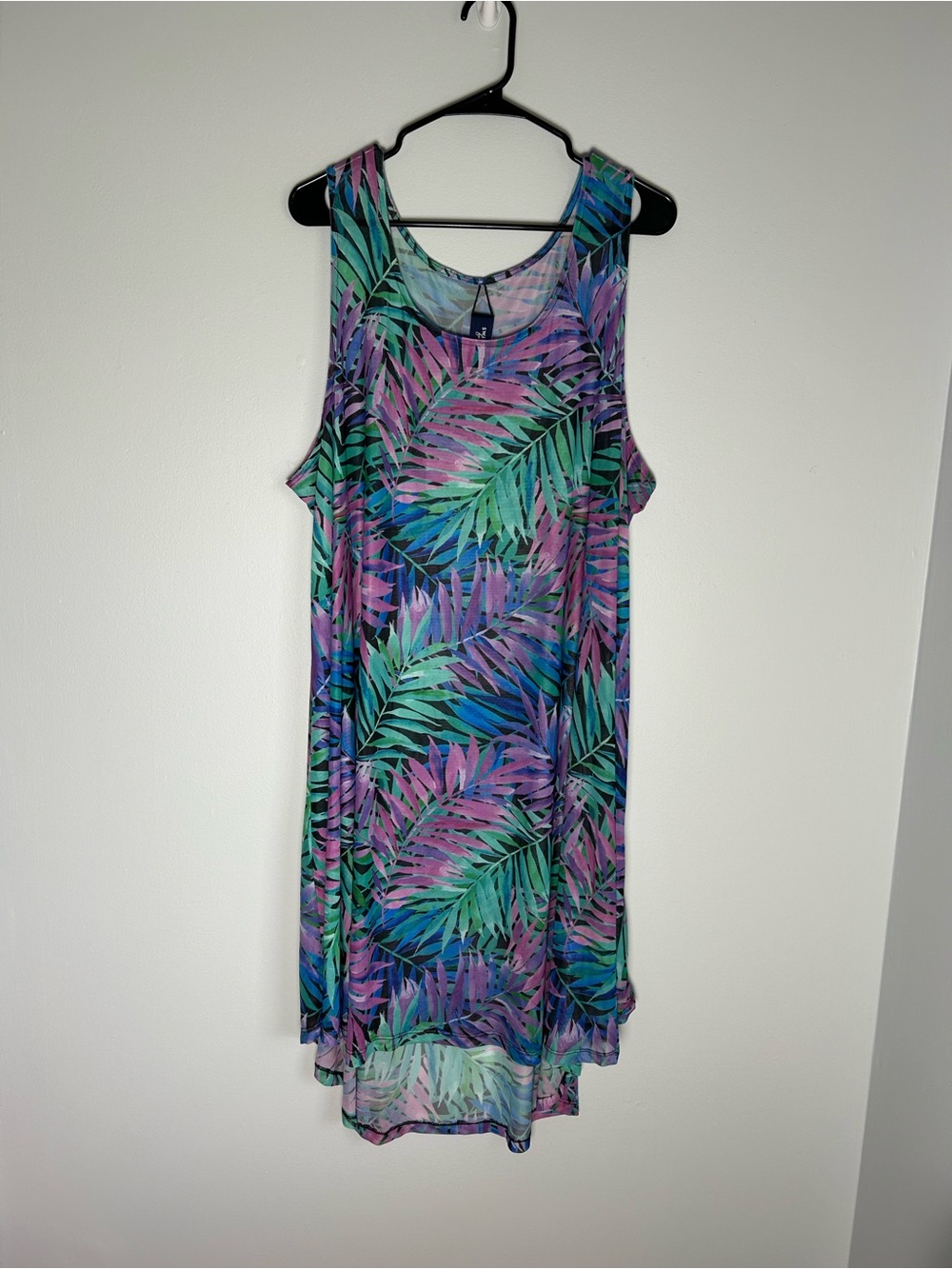 Swimsuits for All Tropical Palm Print Sleeveless Sheer Mesh Swim Cover Dress